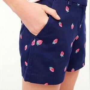 J.Crew Womens Strawberry Print Navy Shorts Size 6 🍓 Preppy Coastal Summer